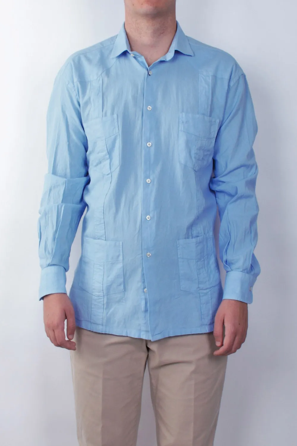 Camisa guayabera de hombre manga larga azul CARAVAGGIO