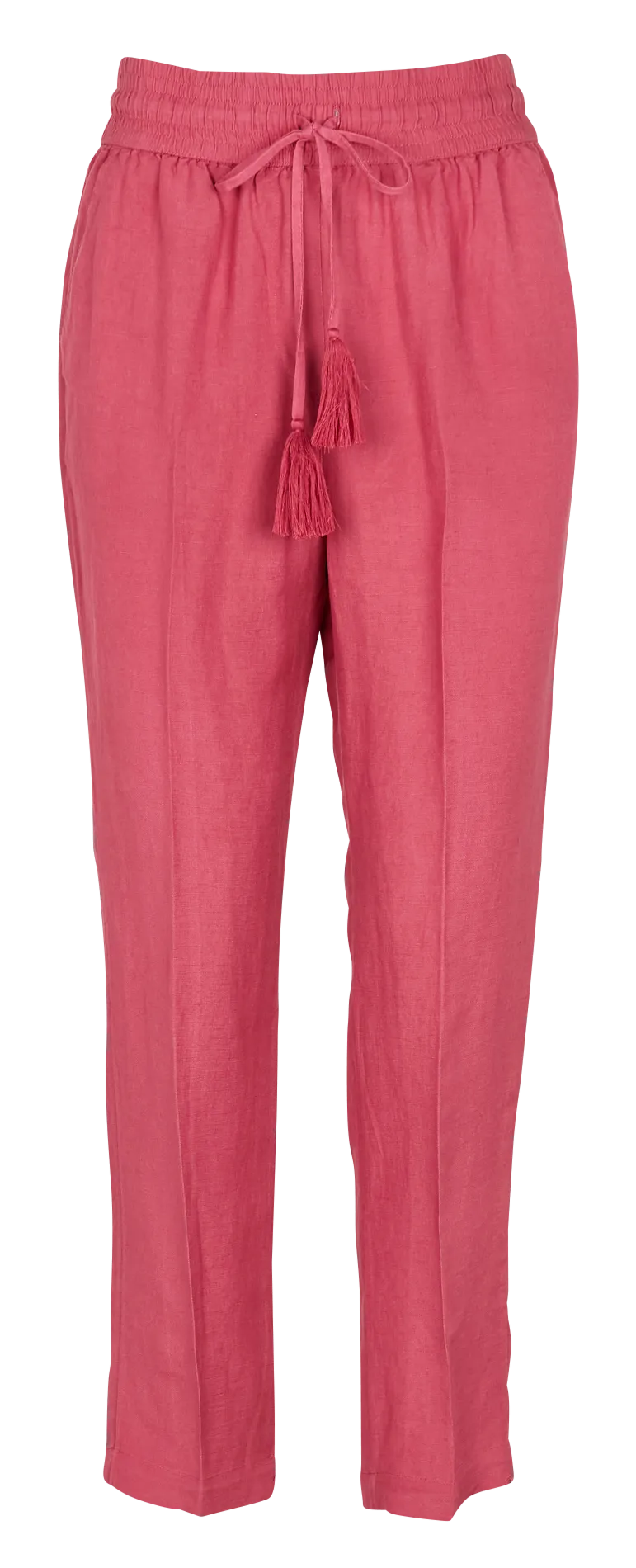 CAROLL PLUC  PANTALóN RECTO DE MEZCLA DE LINO CON PINZAS EN ROJO