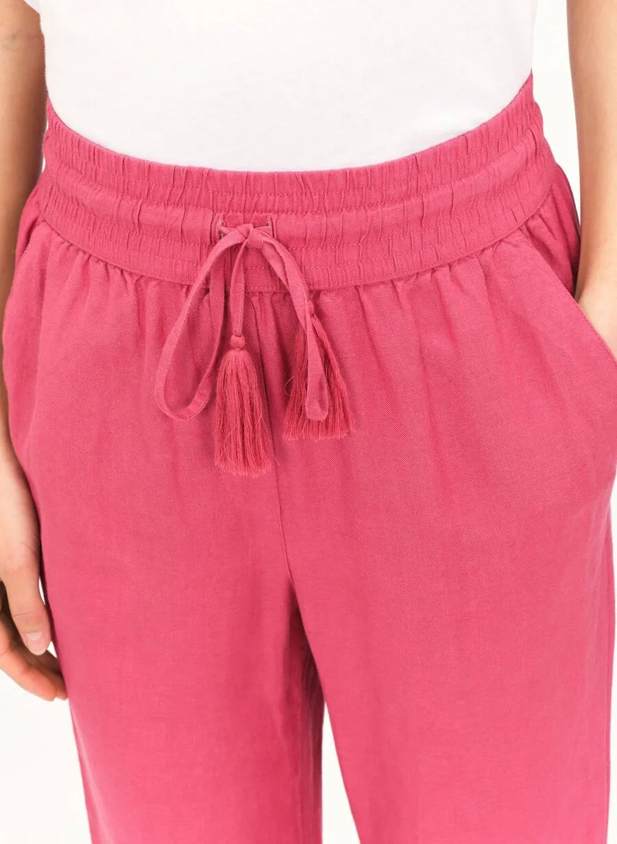 CAROLL PLUC  PANTALóN RECTO DE MEZCLA DE LINO CON PINZAS EN ROJO