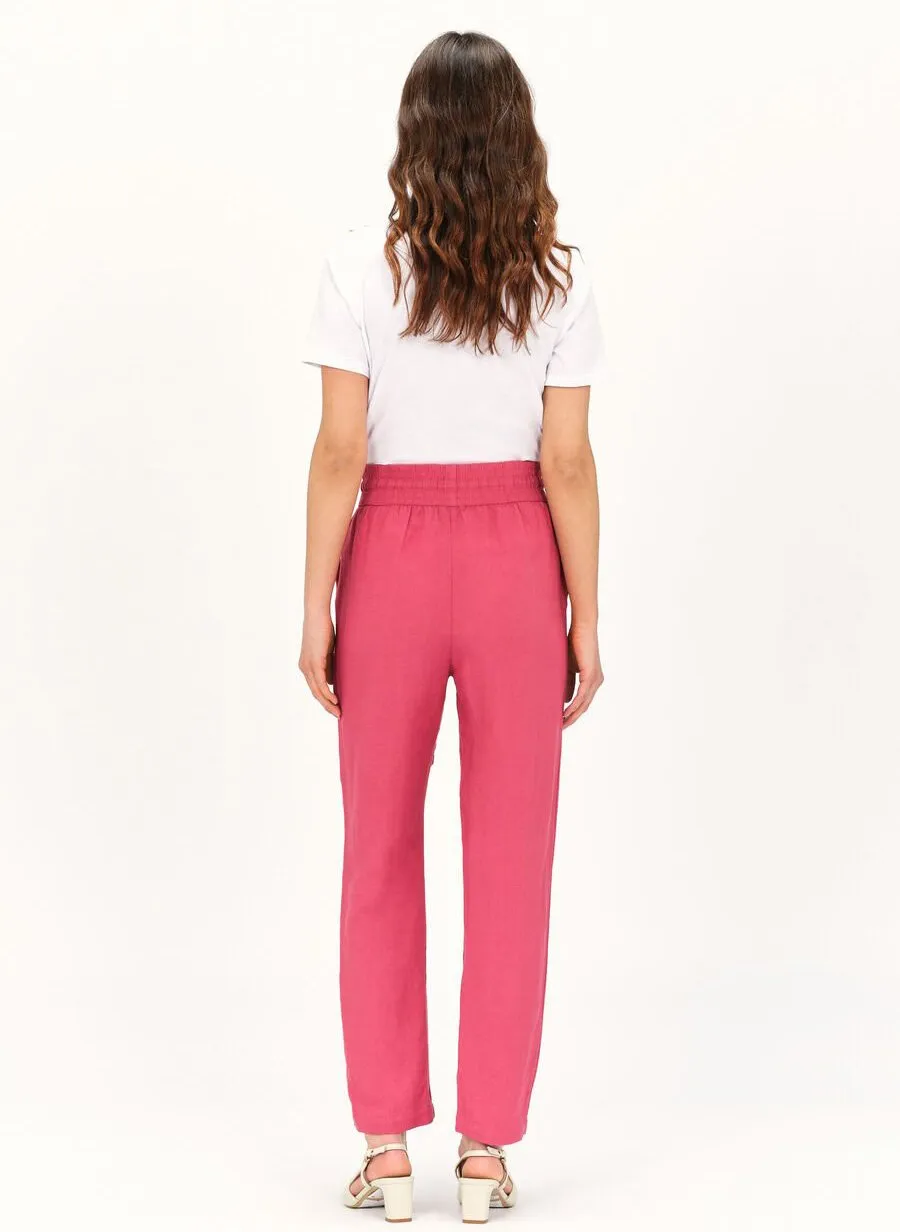 CAROLL PLUC  PANTALóN RECTO DE MEZCLA DE LINO CON PINZAS EN ROJO