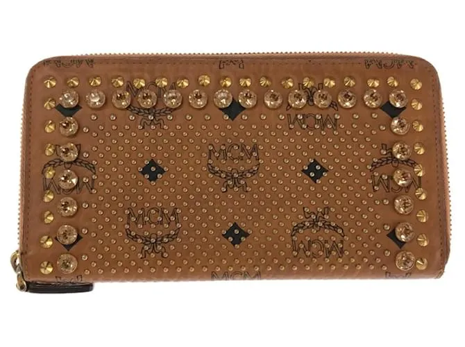 Cartera larga MCM en cuero camel Camello 