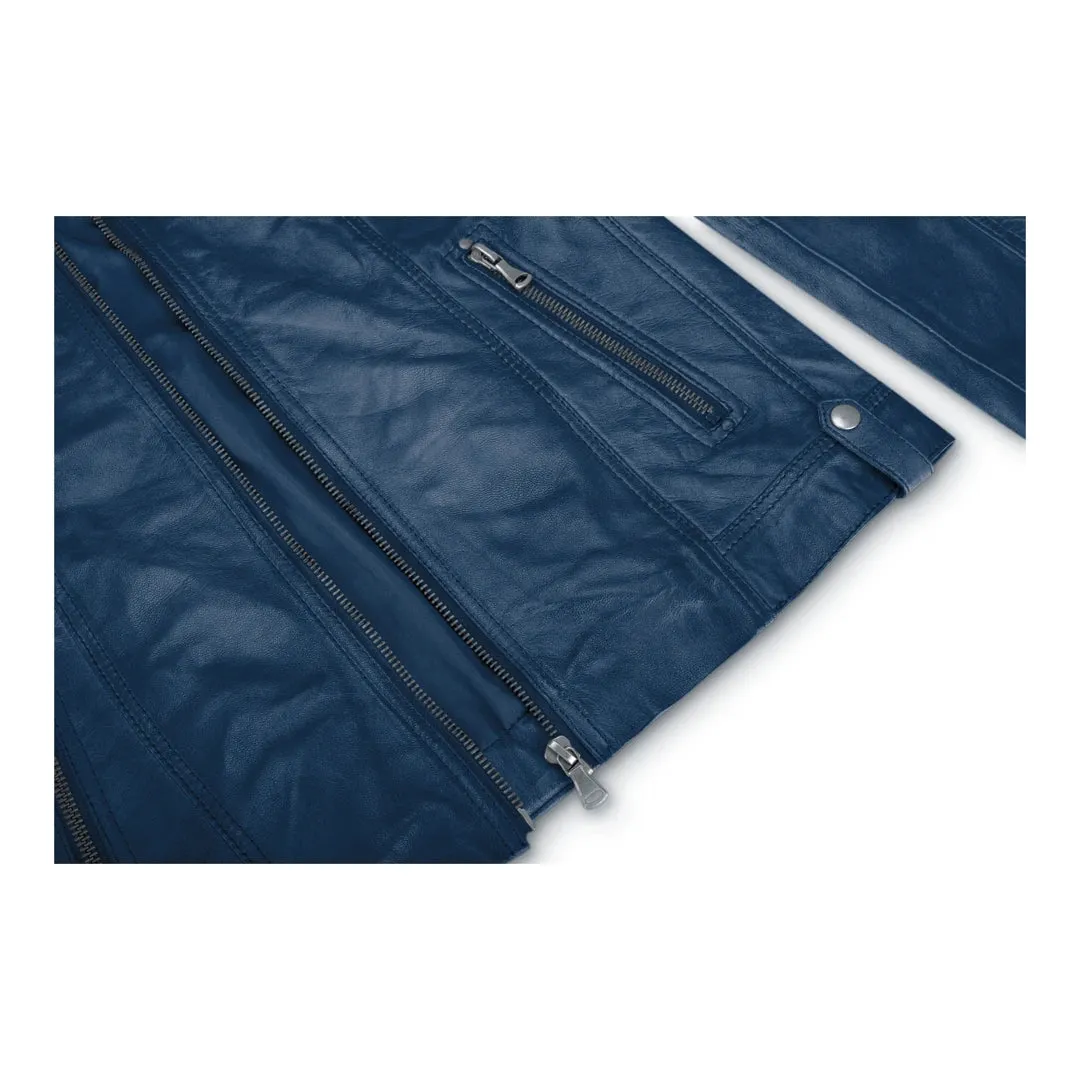 Chaqueta de cuero para mujeres corta equipada con collar chino