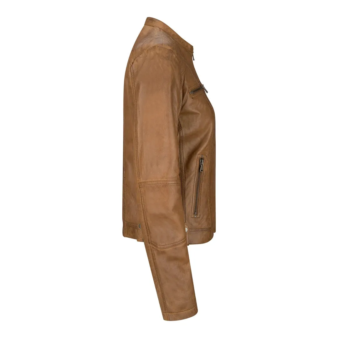 Chaqueta de cuero para mujeres corta equipada con collar chino