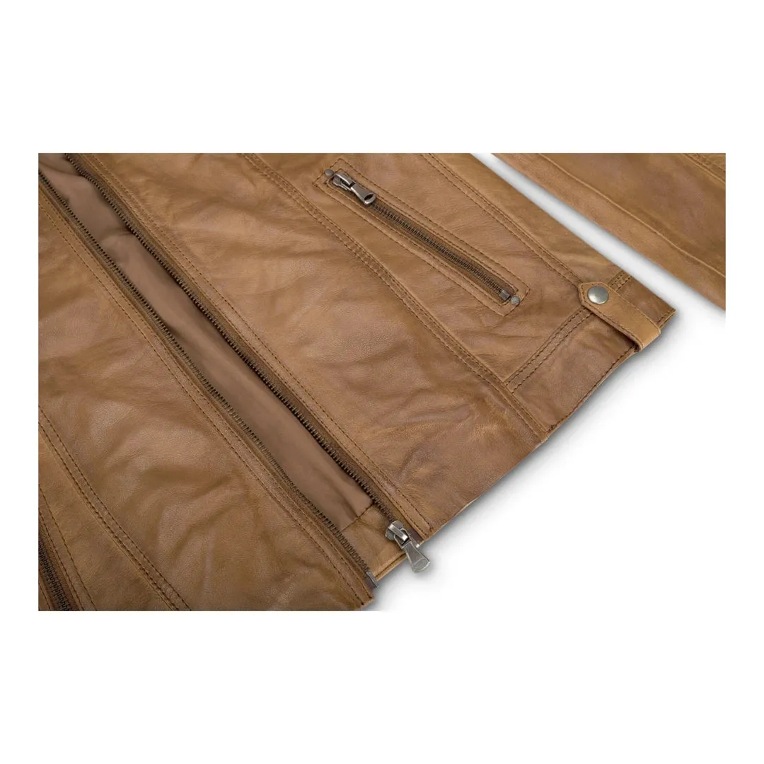 Chaqueta de cuero para mujeres corta equipada con collar chino