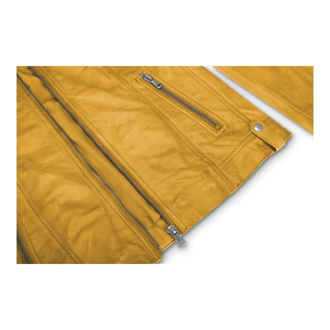 Chaqueta de cuero para mujeres corta equipada con collar chino