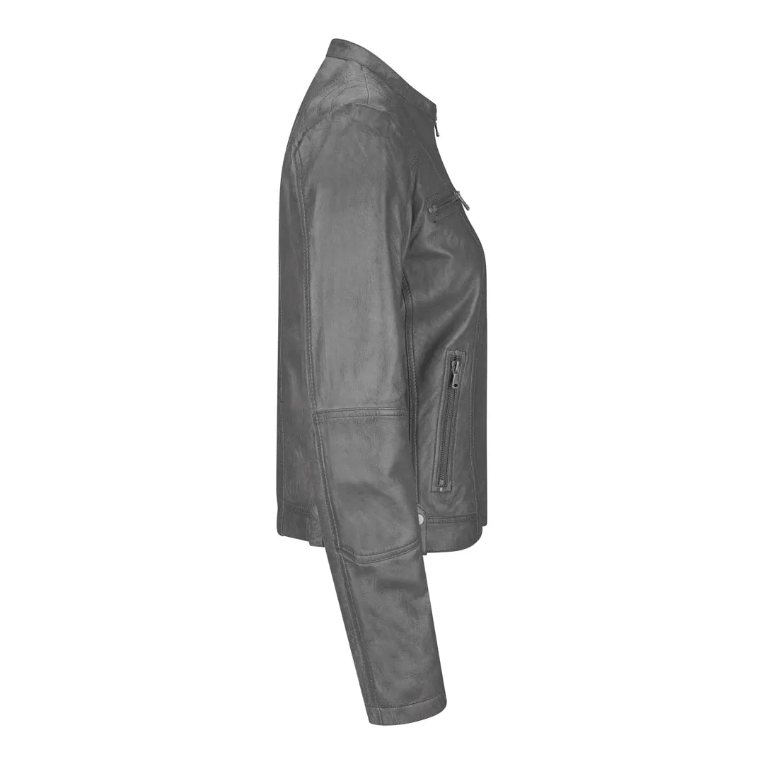 Chaqueta de cuero para mujeres corta equipada con collar chino