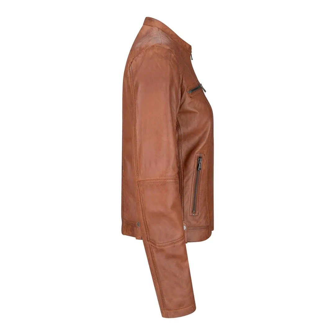 Chaqueta de cuero para mujeres corta equipada con collar chino