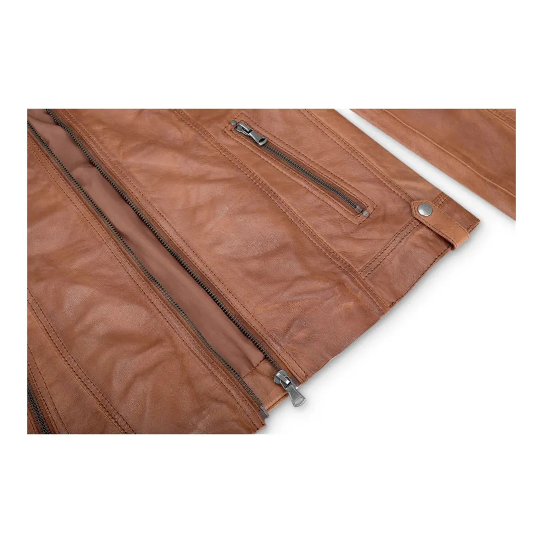 Chaqueta de cuero para mujeres corta equipada con collar chino