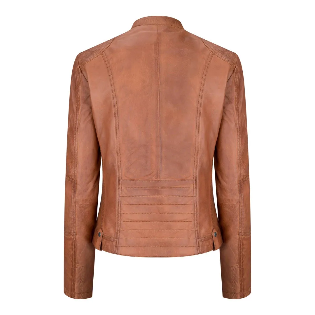 Chaqueta de cuero para mujeres corta equipada con collar chino