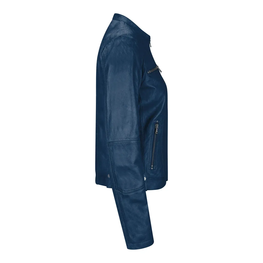 Chaqueta de cuero para mujeres corta equipada con collar chino