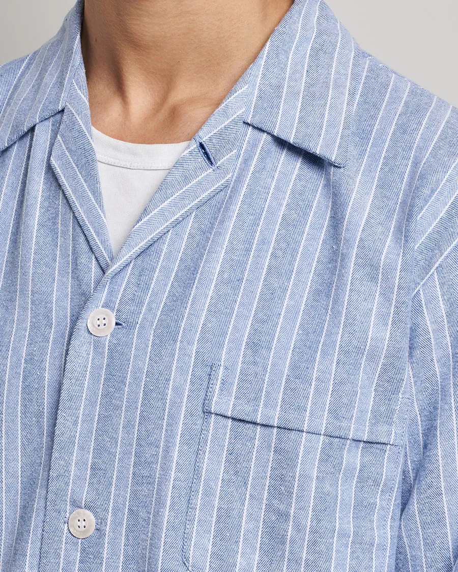 Derek Rose Brushed Cotton Flannel Striped Pyjama Set Blue