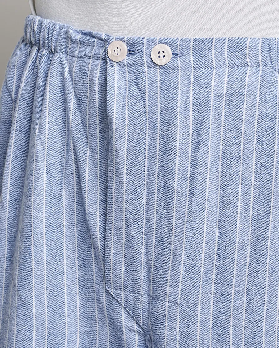 Derek Rose Brushed Cotton Flannel Striped Pyjama Set Blue