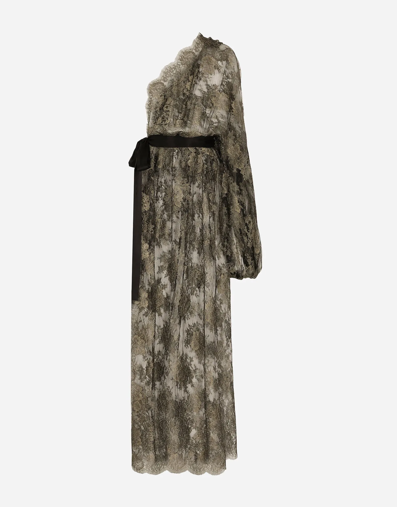 DOLCE & GABBANA ONESHOULDER LAMé CHANTILLY LACE DRESS