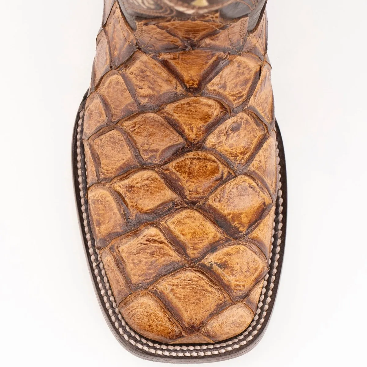 FERRINI WOMEN'S BRONCO SQUARE TOE BOOTS PIRARUCU FISH PRINT  COGNAC  9339361
