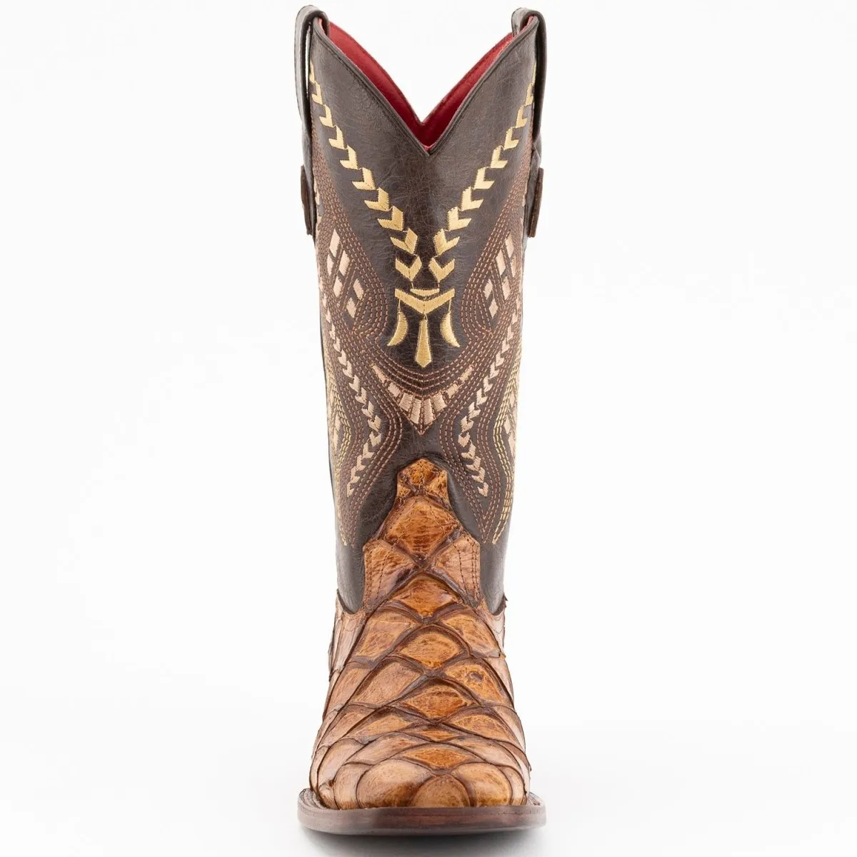 FERRINI WOMEN'S BRONCO SQUARE TOE BOOTS PIRARUCU FISH PRINT  COGNAC  9339361