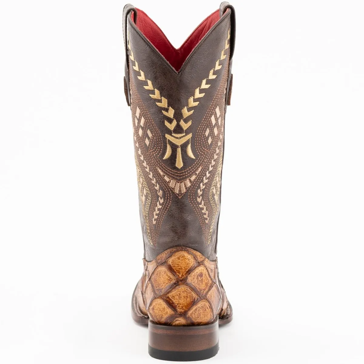 FERRINI WOMEN'S BRONCO SQUARE TOE BOOTS PIRARUCU FISH PRINT  COGNAC  9339361