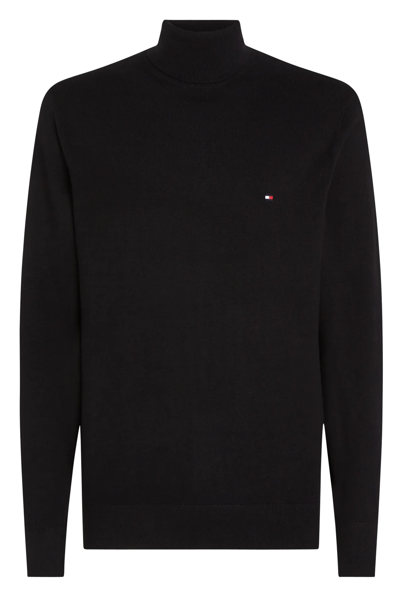 Jersey de mezcla de algodón orgánico regular fit con cuello vuelto en negro