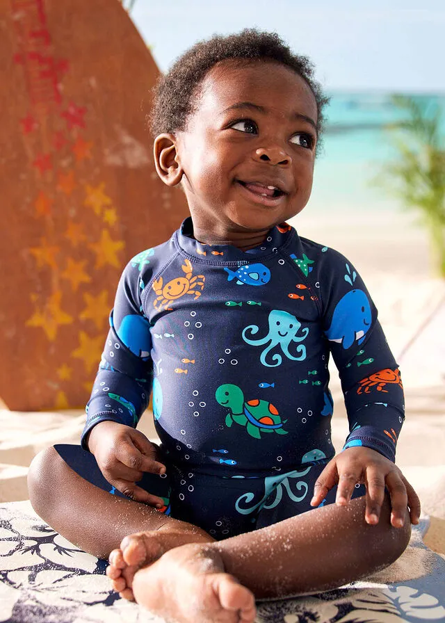 Mono de baño para bebés con protección UV Azul oscuro estampado