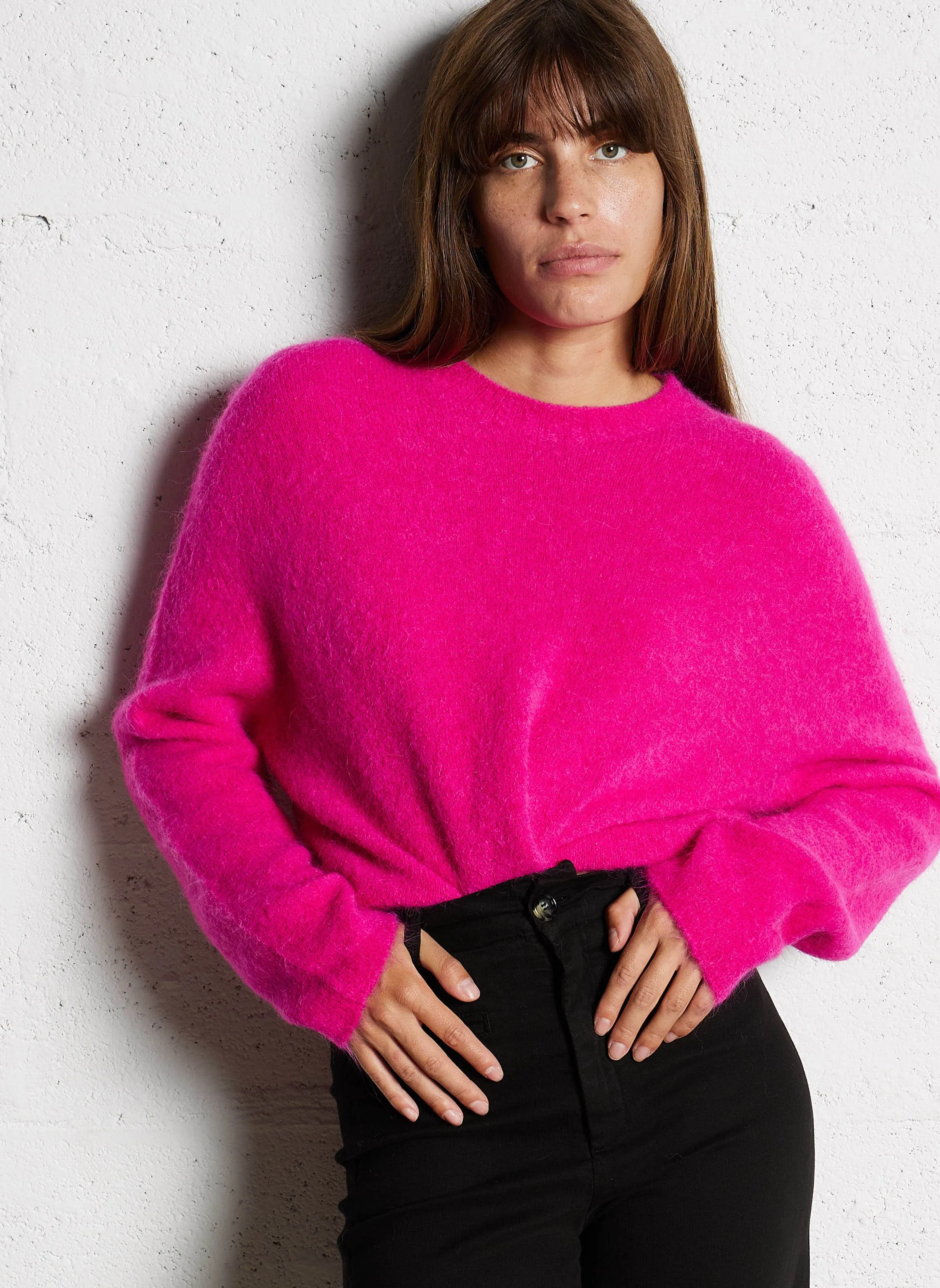 ONE STEP THELMA  JERSEY AMPLIO DE CUELLO REDONDO EN MEZCLA DE LANA DE ALPACA EN ROSA