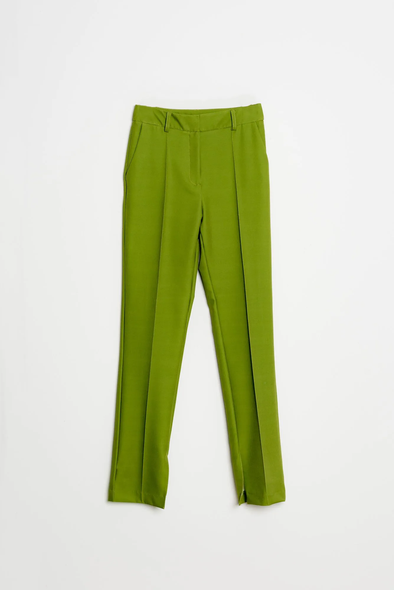 Pantalones aberturas laterales mujer color verde tiro alto