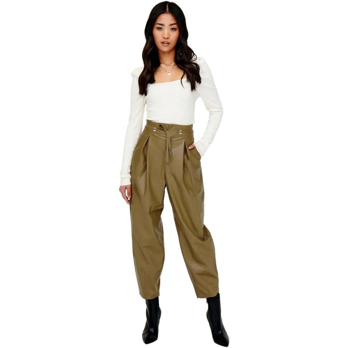 PANTALONES DE PIEL SINTETICA MARRON MUJER  15245549