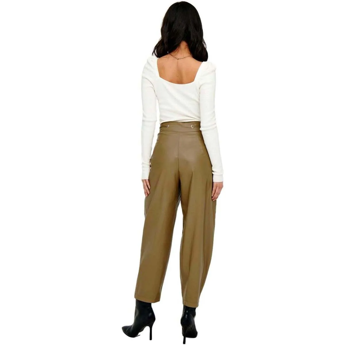 PANTALONES DE PIEL SINTETICA MARRON MUJER  15245549