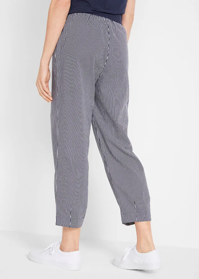 PANTALóN CAPRI DE LINO MEZCLADO AZUL OSCUROBLANCO DE RAYAS