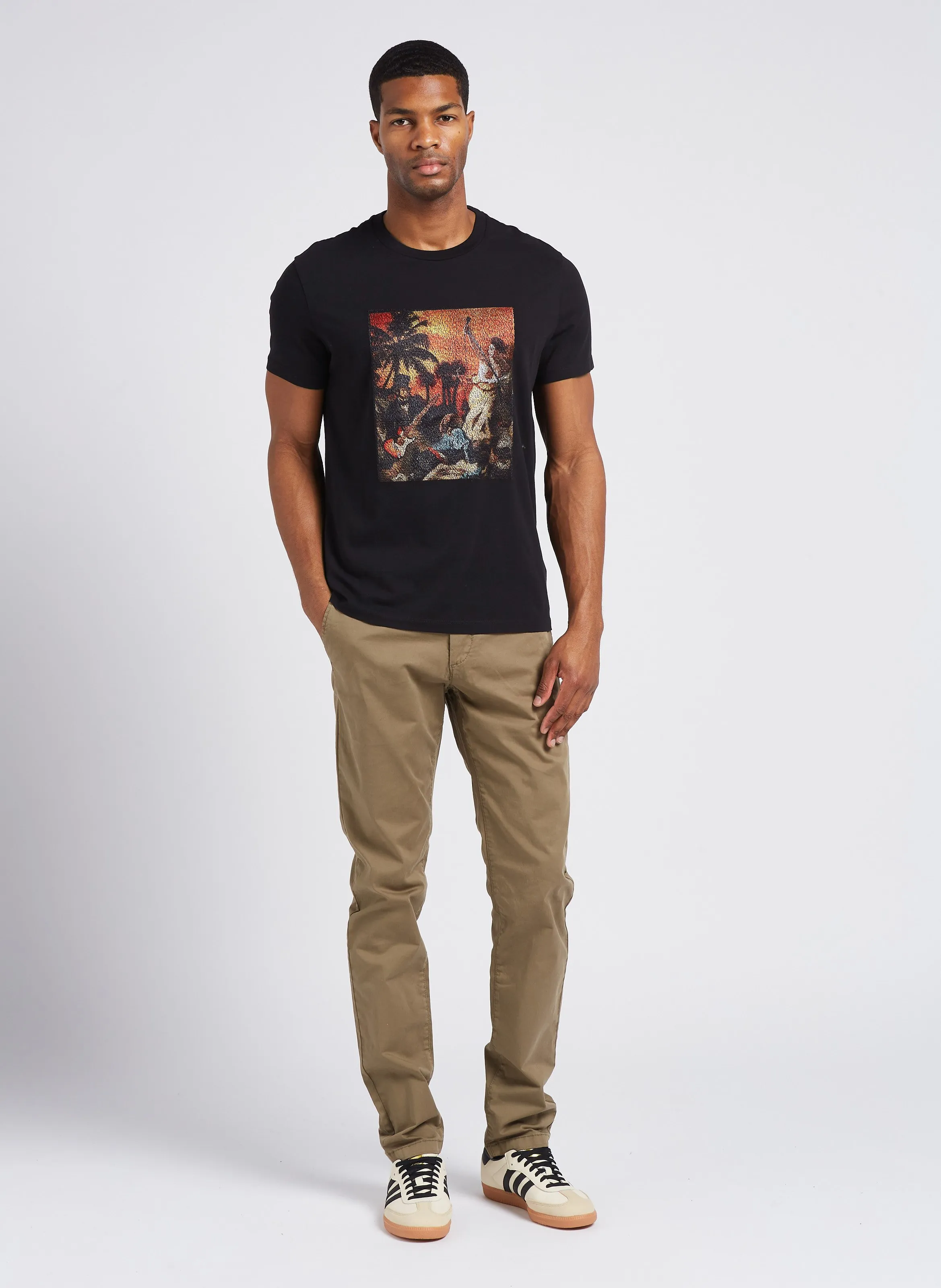 Pantalón chino de mezcla de algodón slim fit en caqui