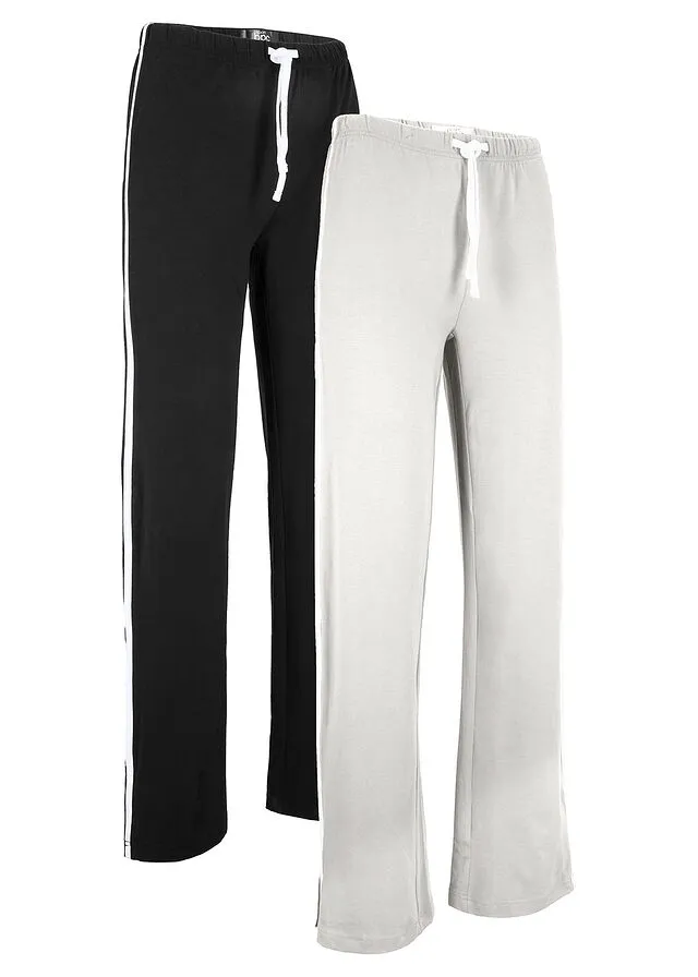 PANTALóN DE TEJIDO ELáSTICO EN UN PAQUETE DOBLE, CORTE RECTO NEGROGRIS CLARO JASPEADO