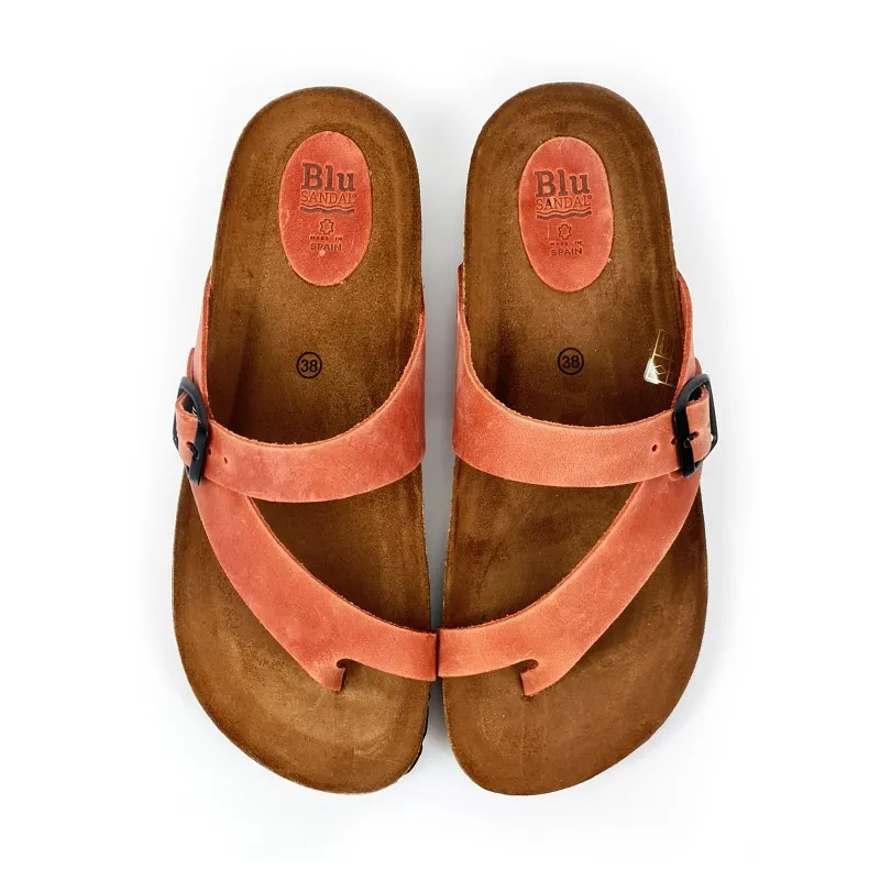 Sandalias Bio Mujer Piel Plantilla Acolchada 501 Rojo, de Blusandal