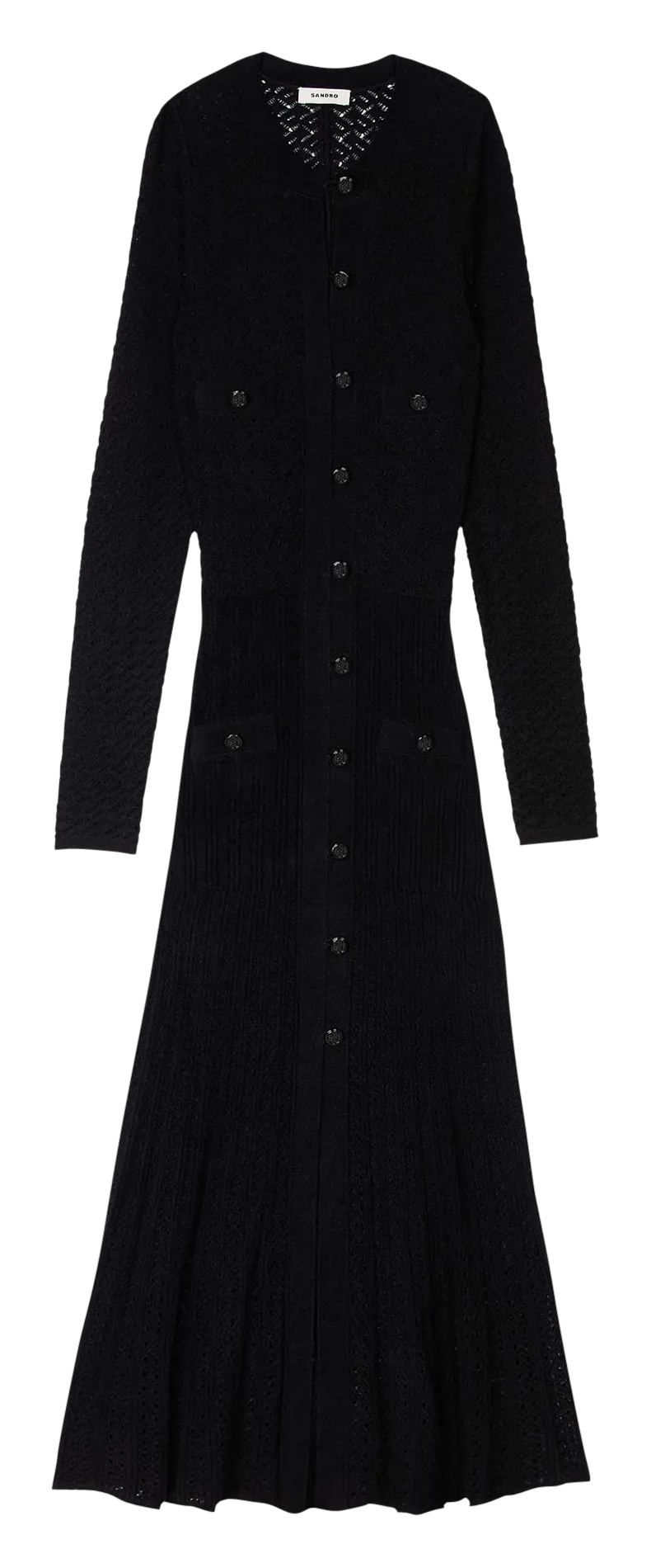 SANDRO Vestido largo de punto con efecto terciopelo en negro