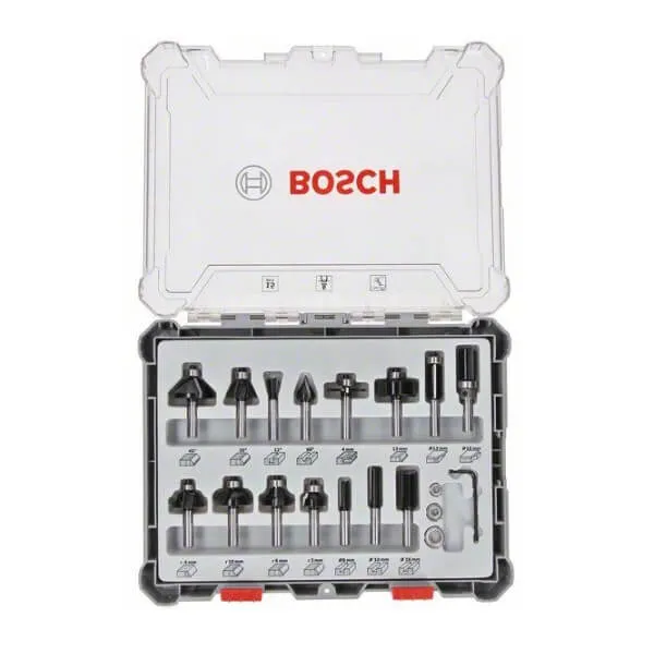 Set de brocas fresadoras mezcladas de 6 mm con vástago de inserción de 15 piezas Bosch