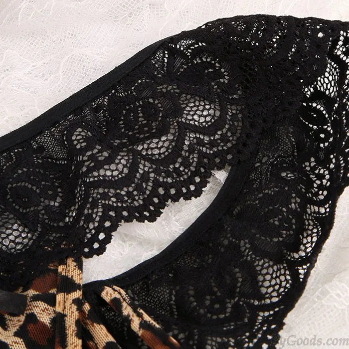 Sexy Leopard Underpants Bow Black Lace Lace Open Panties Intimate Lingerie
