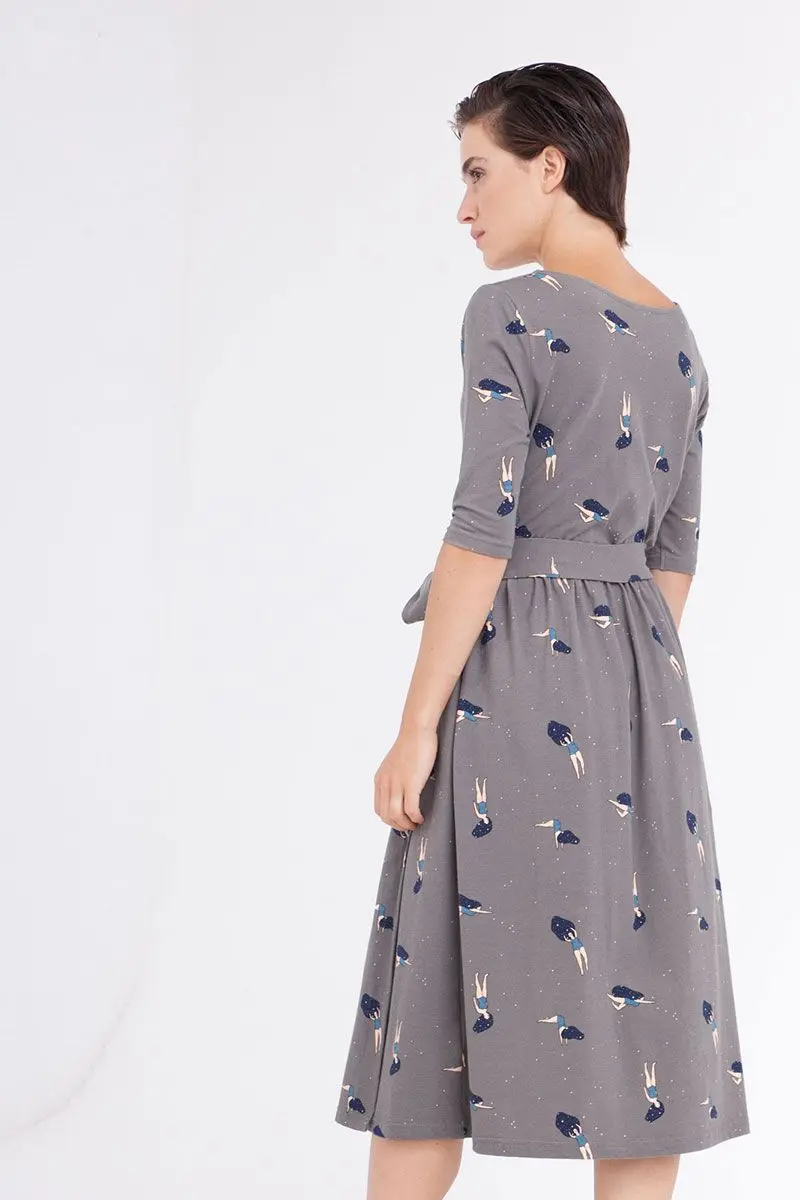 Vestido cruzado gris de algodón orgánico
