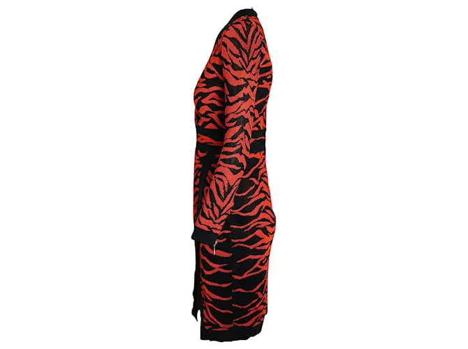 Vestido de punto estampado con efecto cruzado en viscosa naranja de Balmain Impresión de pitón 