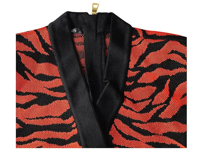 Vestido de punto estampado con efecto cruzado en viscosa naranja de Balmain Impresión de pitón 