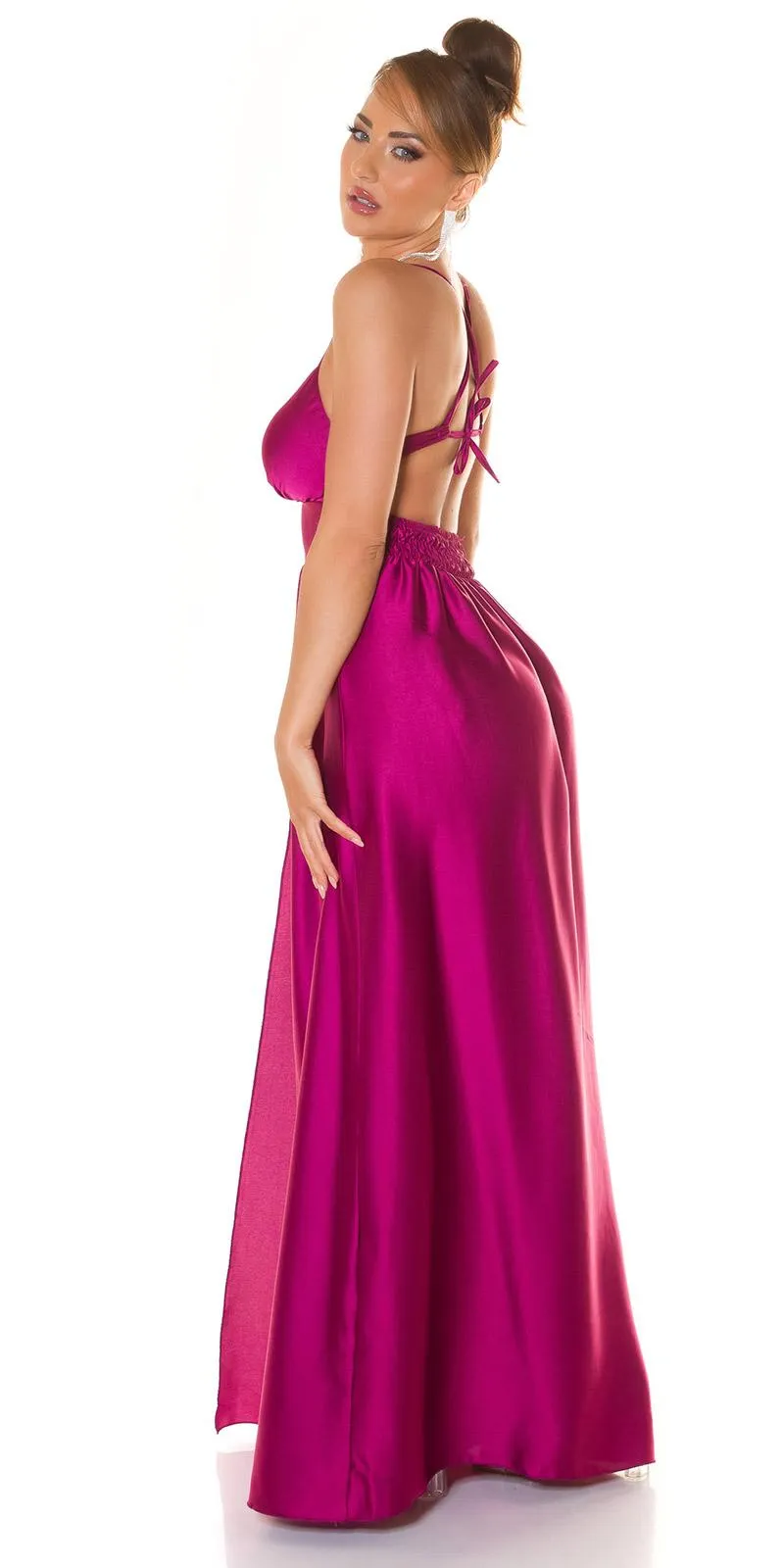 Vestido escotado con abertura sexy rosa