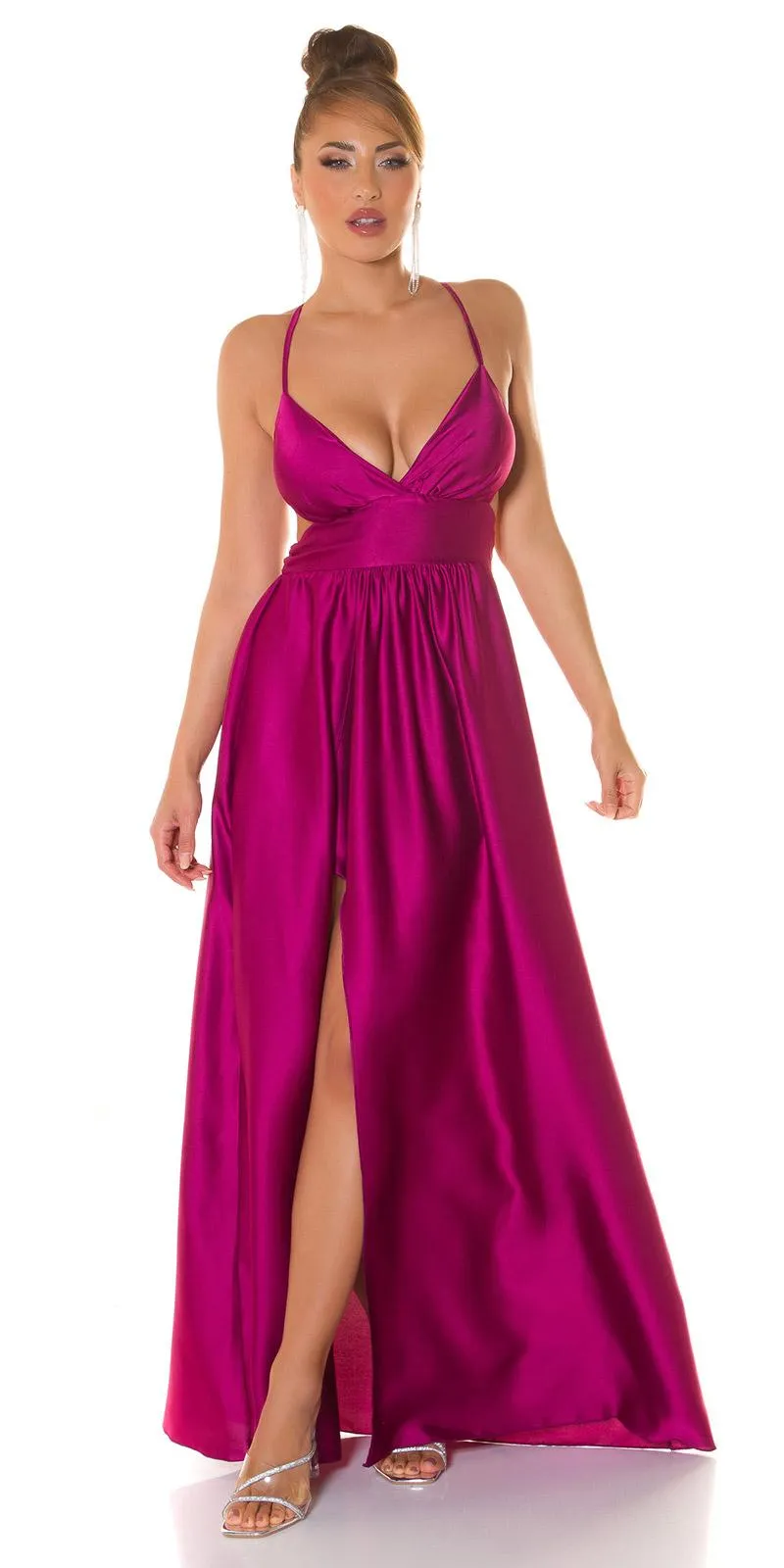 Vestido escotado con abertura sexy rosa